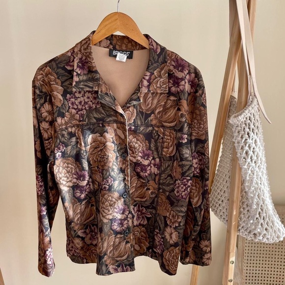 Vintage Faux Suede Floral Tapestry Button Front Collared Chore Jacket - Picture 2 of 4